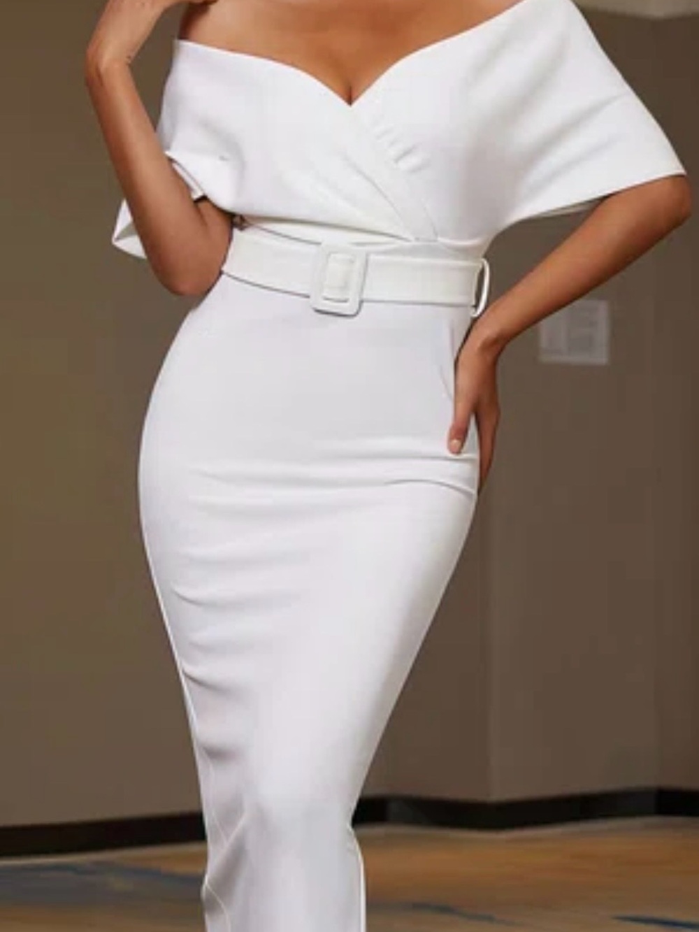 Lipsy White Off-the-Shoulder Midi Dress